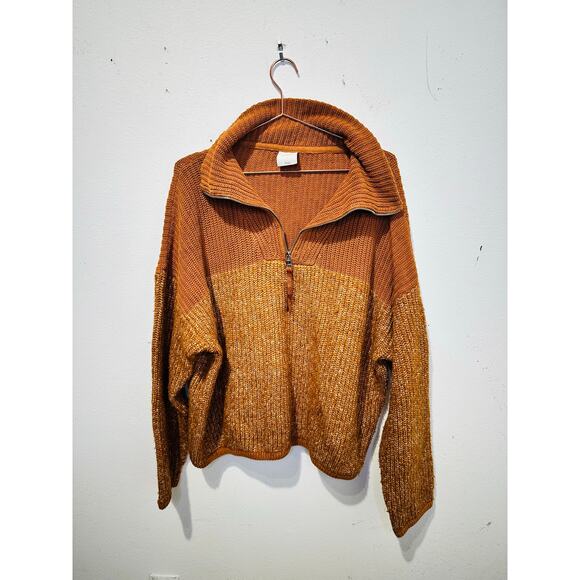 VARLEY Orange Knit Quarter Zip Long Sleeve Oversized Sweater size Large - Picture 3 of 13
